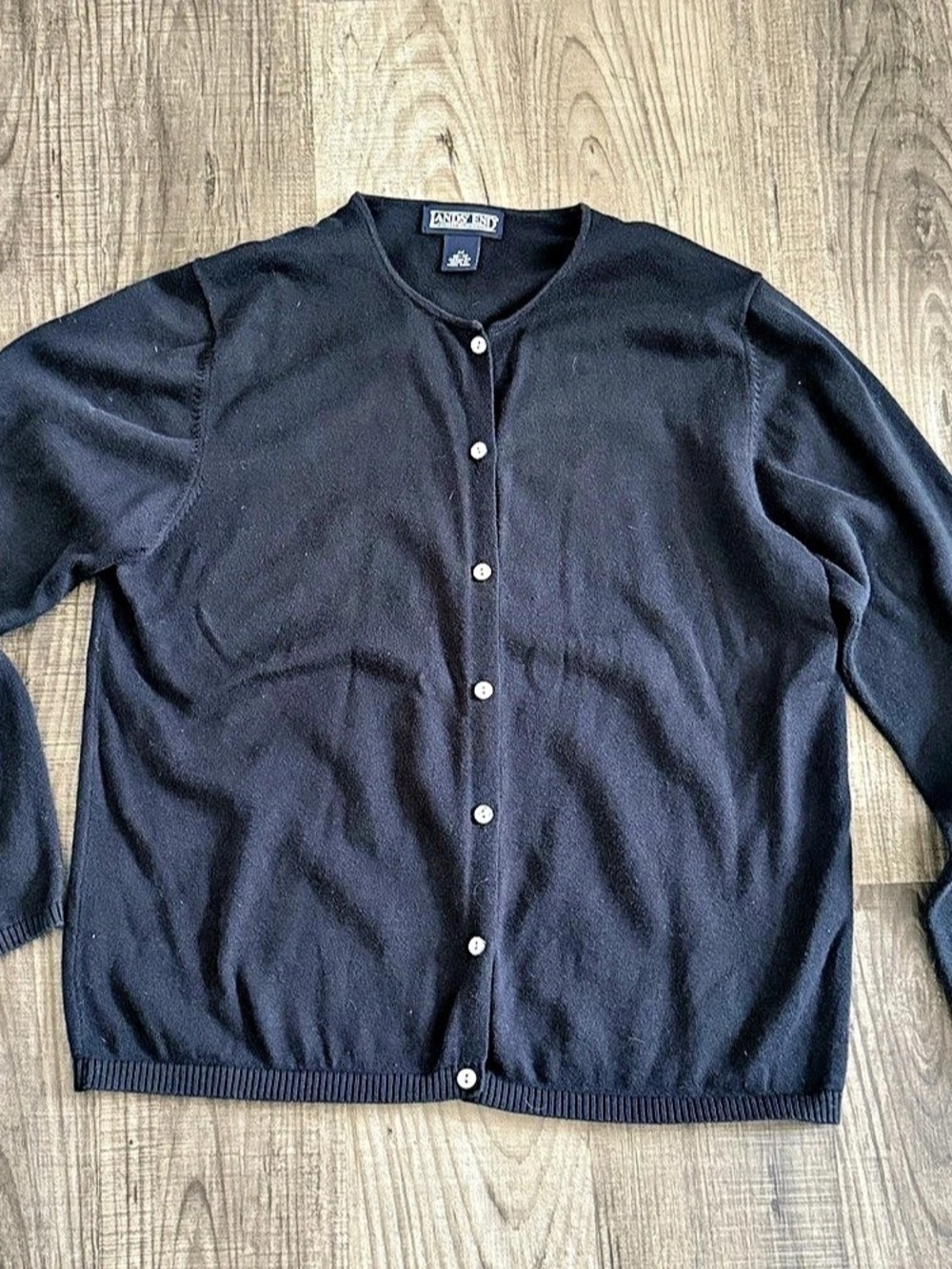 Lands' End Vintage 100% Cotton Black Button Front Crewneck Cardigan Sweater Medi